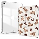 Idocolors Cute Case for iPad (A16) 11th Gen 2025 11-inch/10th Gen 2022 10.9 inch 2022, Clear Acrylic Back Case with Pencil Holder, Detachable Mutil Angles Folding Y-Shaped Stand Cover, Teddy Bear