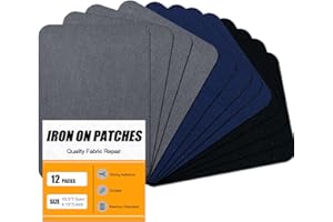 MOONSJONES Iron on Patches for Fabric Clothes, Iron-on Patch Repairing Inside & Outside Holes for Jeans, Backpacks, Down Jackets, Hat, Pants, Sweaters (7.5 cm x 10.5 cm) - 12Pcs