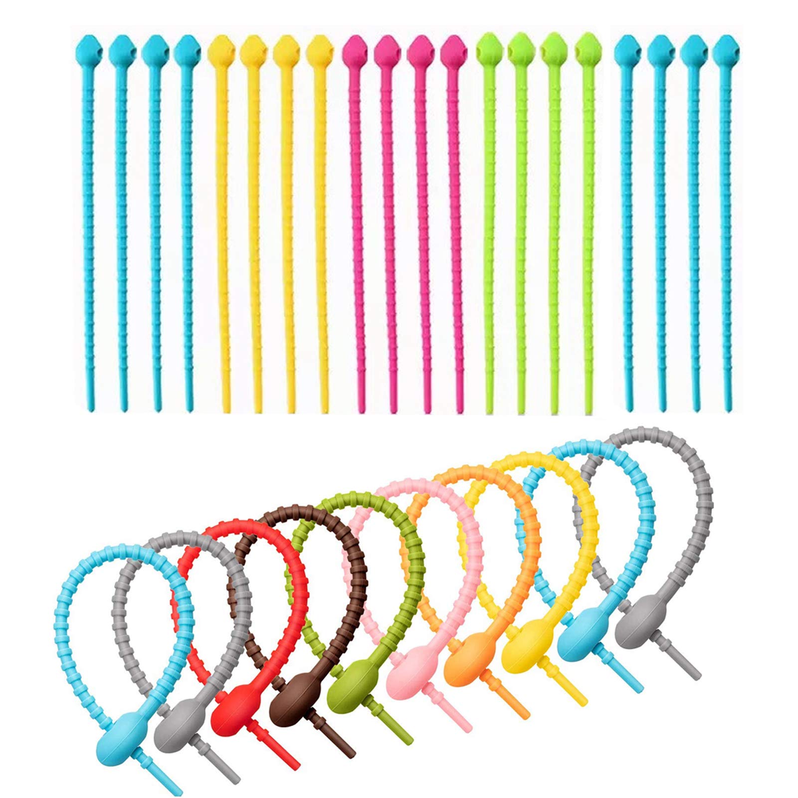 Wenlai 30pcs Silicone CABLE_TIE, Colorful All-Purpose Rubber Ties, for Cord Management, Mixed Colors, 21.0 cm, Reusable Rubber Straps Holder