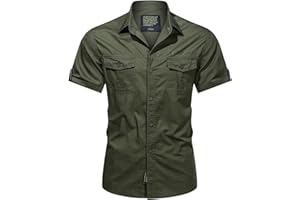 AIHIHE Men's Short Sleeve Work Shirts Button Down Ripstop Military Tactical Shirts Outdoor Breathable Hiking Shirt