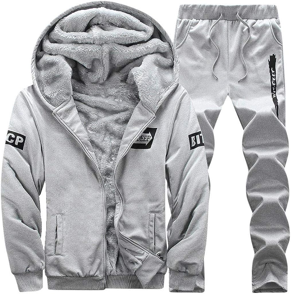 Christor Men's Winter Hoodies 2 Pieces Sets,Thick Body Warm Comfy Hooded Sweater Lined Fleece