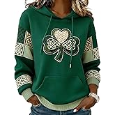 Naxsuia Women's St. Patrick's Day Shamrock Art Print Hoodie Relaxed Fit Long Sleeve Casual Holiday Pullover