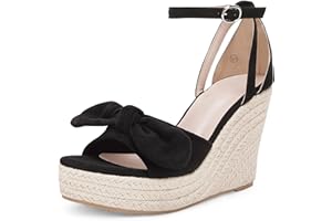 Rilista Womens Wedge Platform Sandals Cute Bowknot Open Toe Espadrille High Heels Buckle Ankle Strap Summer Shoes