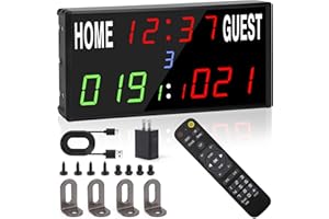 ALFUFBW Scoreboard Electronic Digital Score Keeper with Remote Basketball Scoreboard Sports Score Ticker with Timer 12/24h Real Time for Football/Cornhole Hole/ping Pong/Table Tennis Dart Indoor&Outdoor Games