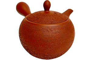 j-pure hitomi Japanese Kyusu tokoname Red Clay Teapot 13.5 fl.oz. Pine Bark Pattern JINSUI from Japan F23zj500