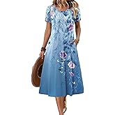 Zeagoo Womens Casual Summer Dress 2026 Petal Short Sleeve Dresses with Pleats Midi A Line Flowy Dress Boho Sundress