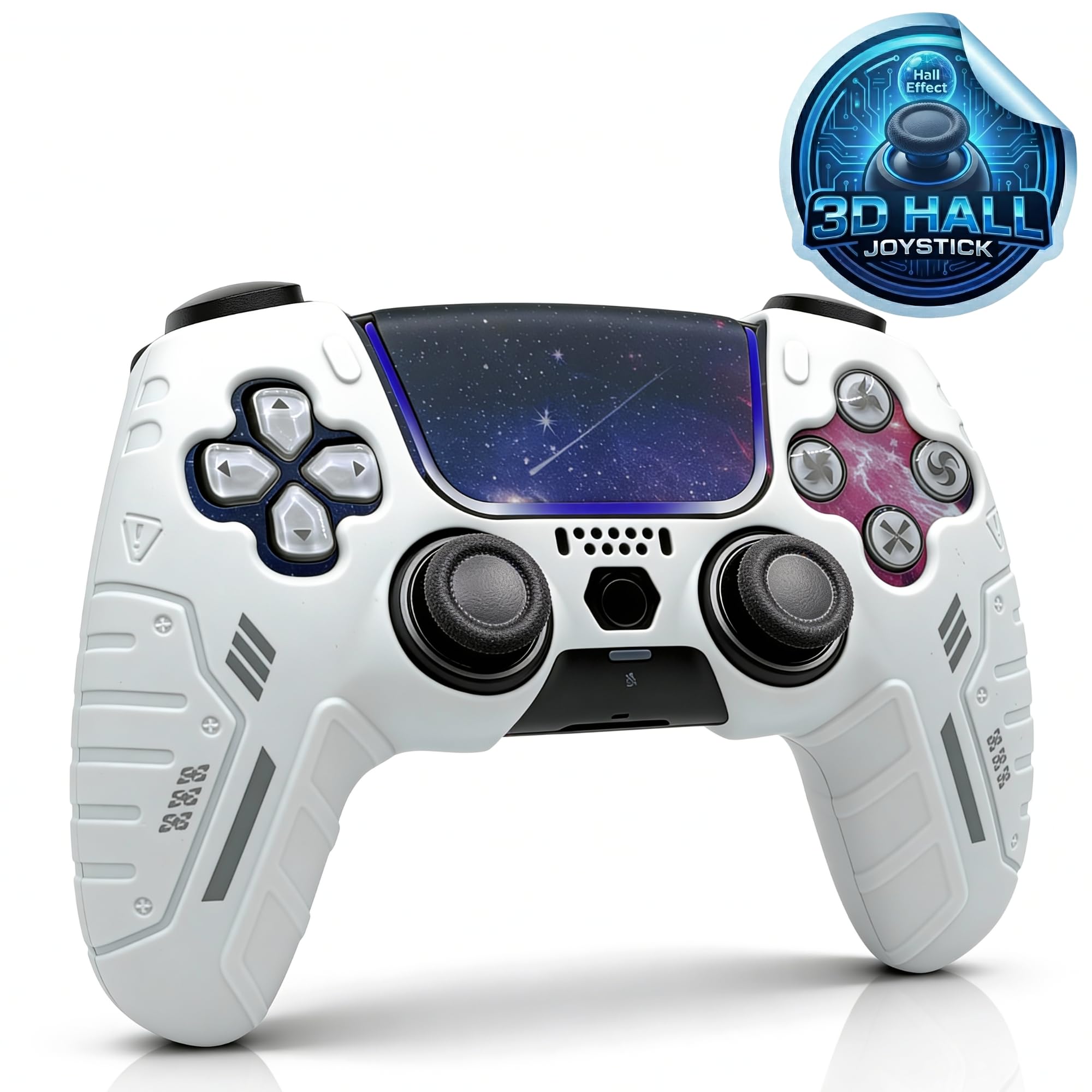 BEllTAYN Wireless Controller for PS5 with 3D Hall Effect Joysticks, Bluetooth 5.0 Connectivity, Dual Vibration, 6-Axis Motion Control, Design for Smooth and Comfortable Gaming Compatible with PS5 and Windows PC (Galaxy White)