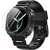 Goton Rugged Band for Samsung Galaxy Watch 8 Ultra Case with Band & Screen Protector for Galaxy Watch 8 Ultra Soft Silicone Strap with Rugged Protective Cover for Men - Black