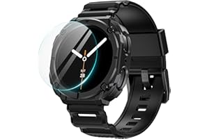 Goton Rugged Band for Samsung Galaxy Watch 8 Ultra Case with Band & Screen Protector for Galaxy Watch 8 Ultra Soft Silicone Strap with Rugged Protective Cover for Men - Black