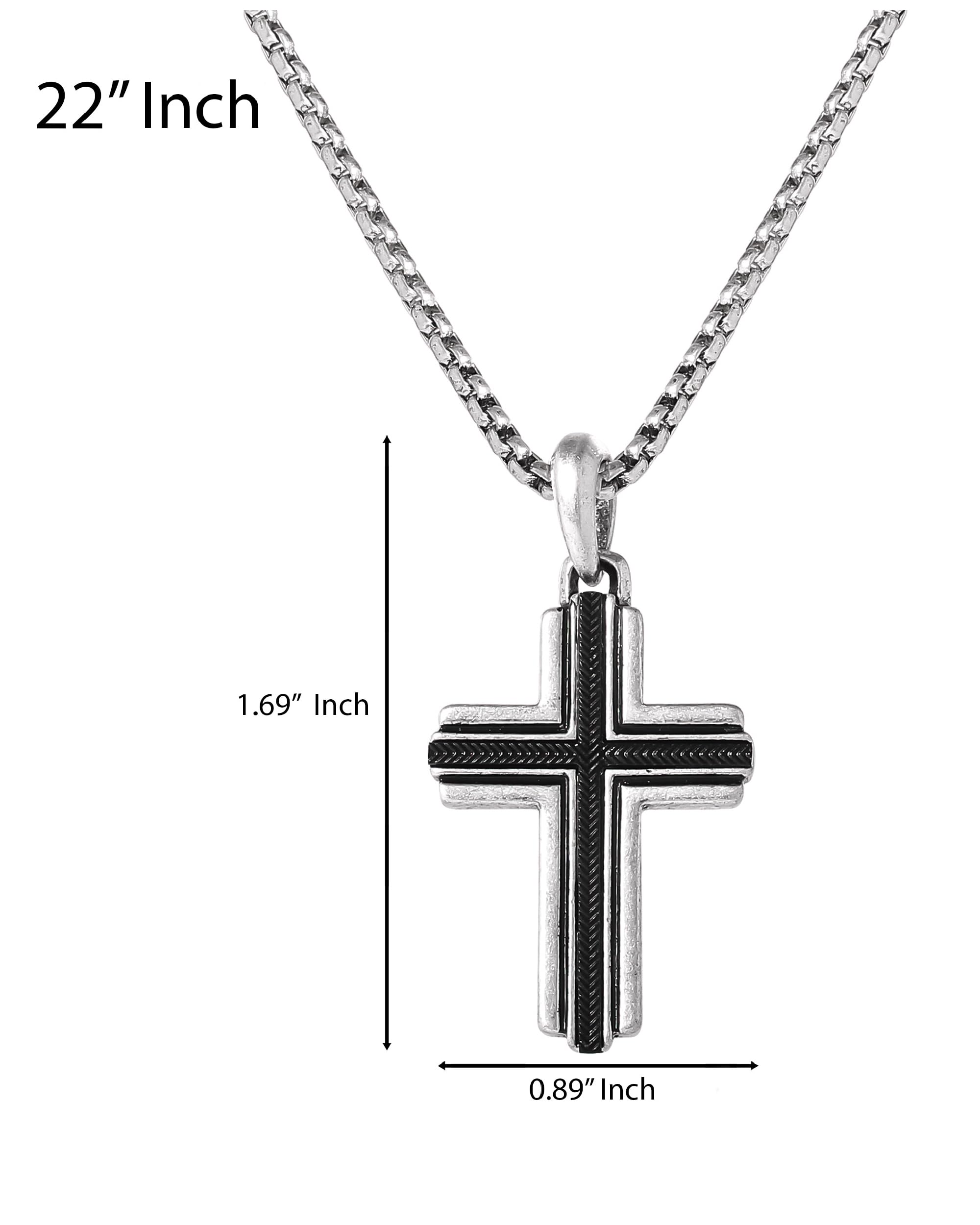 Lucky Brand Stainless Steel Cross Necklace for Men 24