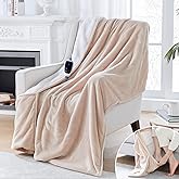 Sealy Electric Blanket with Foot Pocket for Adults, Flannel & Sherpa Heated Blanket Throw with 6 Heating Levels & 2-10 Hours Auto Shut Off, Fast Heating & Machine Washable, 50x62 Inch, Beige