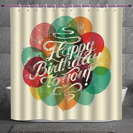 Waterproof Shower Curtain 2 0 Birthday Decorations Typographical