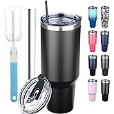 GUDEMAO 40 oz Tumbler with Lids and Straws, Stainless Steel Insulated Coffee Tumbler, Double Wall Vacuum Insulated Travel Mug Cup, Leakproof Thermal Coffee Cup for Hot and Cold Drinks (Black)