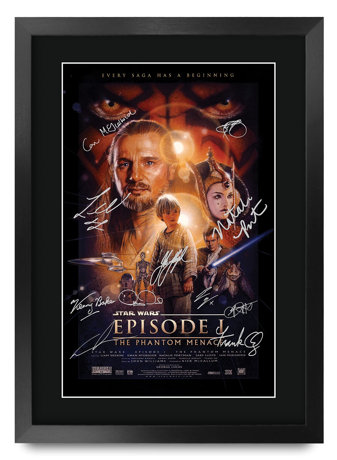 HWC Trading A3 FR Star Wars Episode I The Phantom Menace The Cast Liam Neeson Ewan McGregor Gifts Printed Poster Signed Autograph Picture for Movie Memorabilia Fans - A3 Framed — image 1