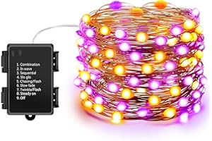 COROOR Halloween Decorations Lights, 33ft 100 LED Fairy String Lights with 8 Modes Twinkle Lights, Battery Operated Waterproof for Indoor Outdoor (Purple & Orange 1 Pack)