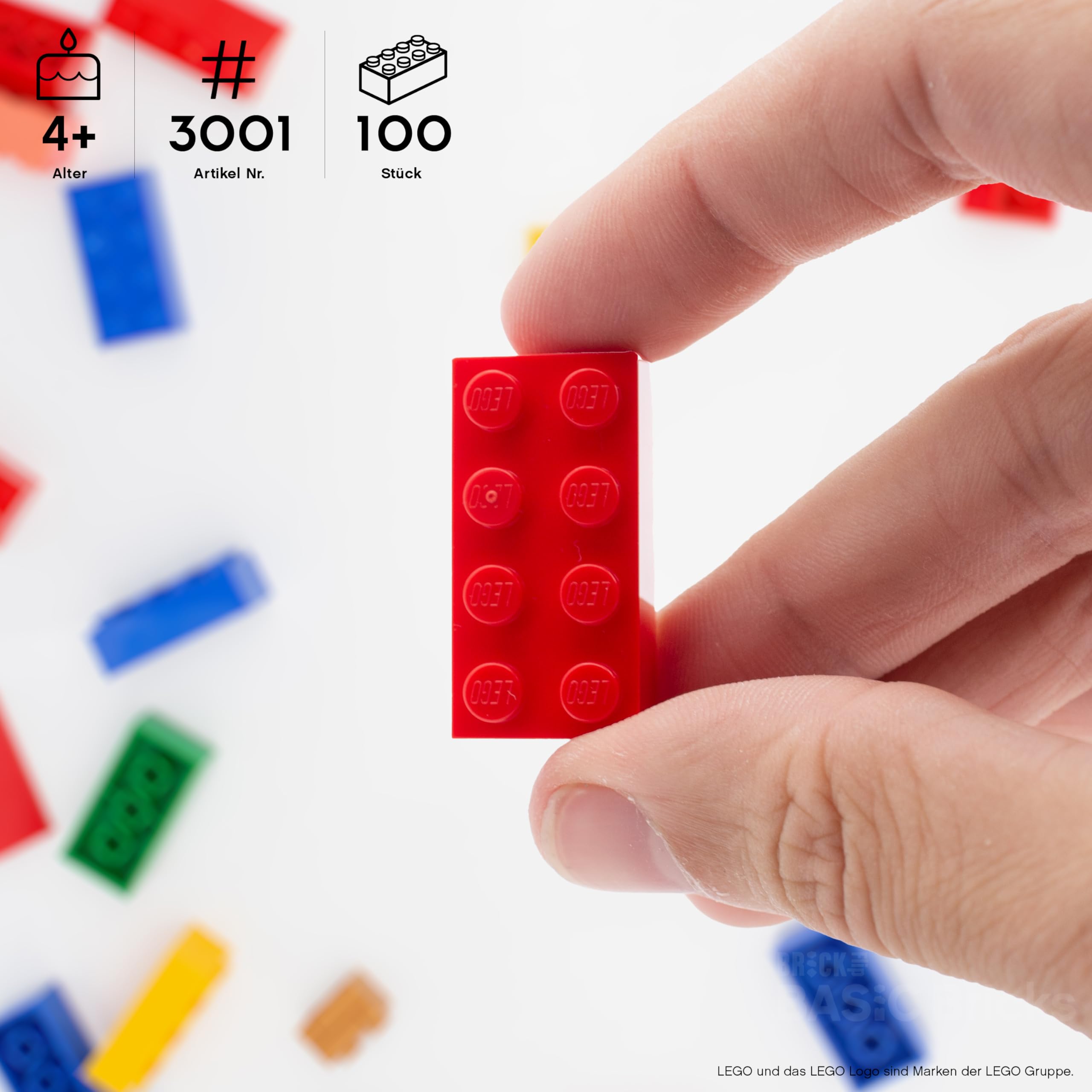 LEGO Steine 2x4 Bunt, 100 Stück - Einzelne LEGO Bausteine XXL, Grundbausteine für Legoplatten und Bausteine Classic Box, 8er Legosteine Classic ab 4 Jahre | Basic Bricks (3001) 3