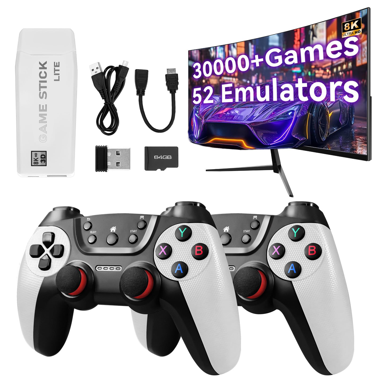Photo 1 of *** THERE IS ONLY ONE CONTROL ***Forlarme M22 Wireless Retro Game Stick - with 30000+ Classic Games,Retro Game Stick with 8K HDMI,Plug and Play TV Game Emulator with Upgrade Dual Wireless Controllers Gift for Teen or Partner (White)