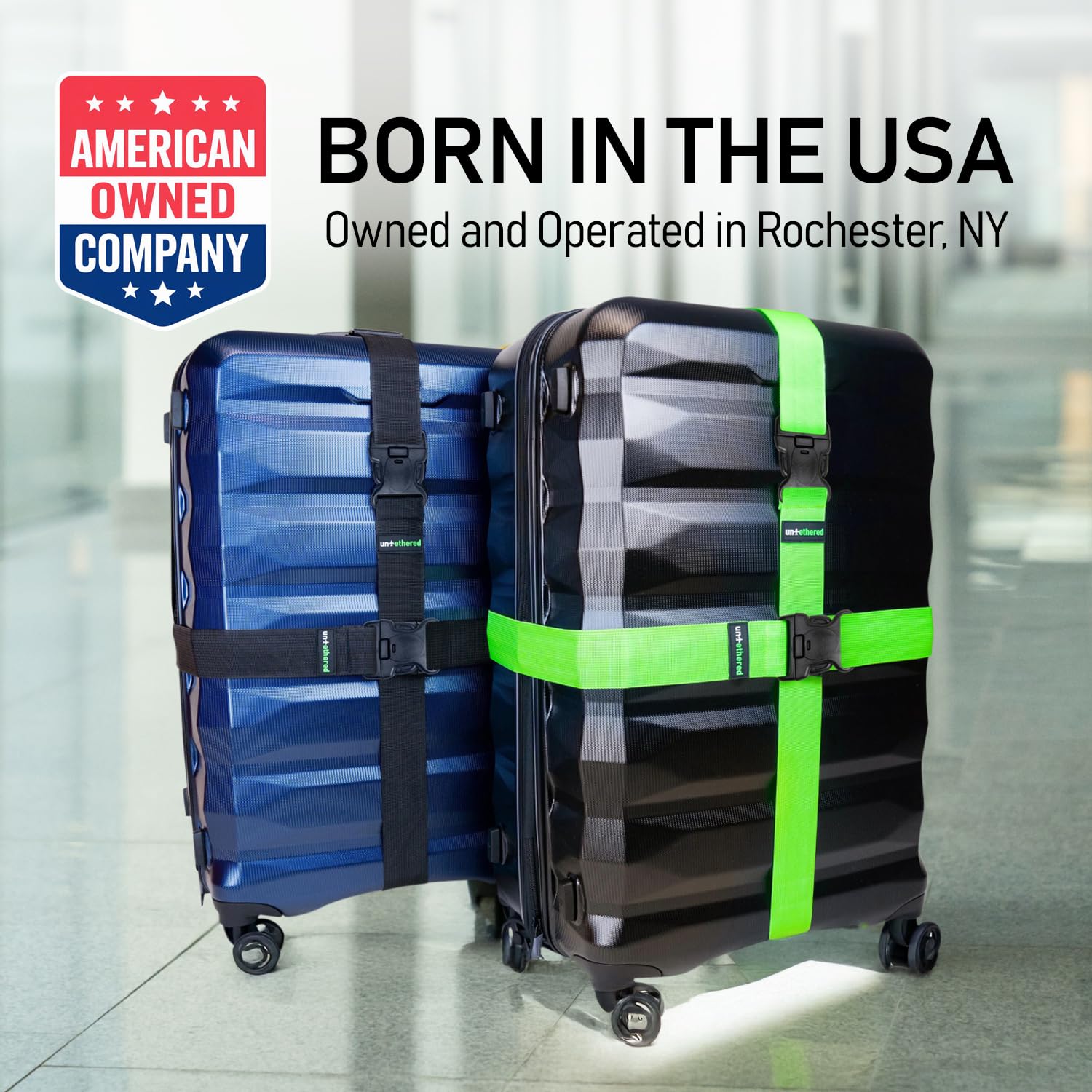 Untethered Untethered Luggage Straps | TSA-Approved Suitcase Belts with Heavy-Duty Buckles. Secure Adjustable Travel Accessories for Checked Bags. 4-Pack