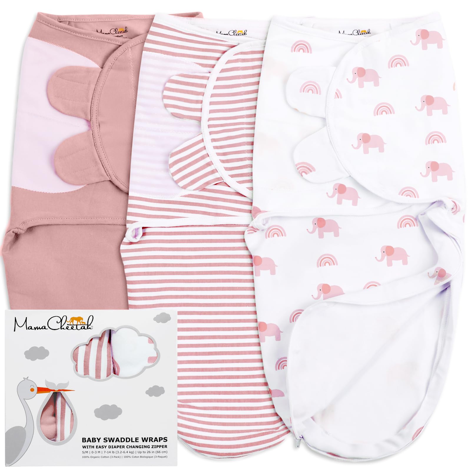 Mama Cheetah Baby Swaddle Sack, Organic Swaddle Blanket, Newborn Swaddling Sleep Sacks, Adjustable Infant Blanket Wrap, Easy Swaddles for Boy Girl 0-3 Month