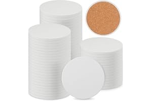 GNIEMCKIN 60 Pieces 4 Inch Round Blank Ceramic Coasters, Unglazed Ceramic Tiles Coasters, Ceramic Tiles with Cork Backing Pads for Painting, DIY Crafts, Mosaics, Circular, White.