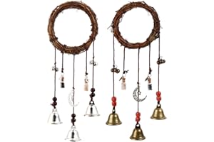 MERSDEM 2 Pieces Witch Bells for Door Knob for Protection Hanging Bell Wind Chimes Handmade Decorative Bell for Boho Home Room Witchy Decor (Classic)