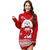 JATEBI Womens Ugly Sweater Dress with Pockets Snowflake Design Oversized Turtleneck Long Sleeve Dress for Winter Holiday Xmas