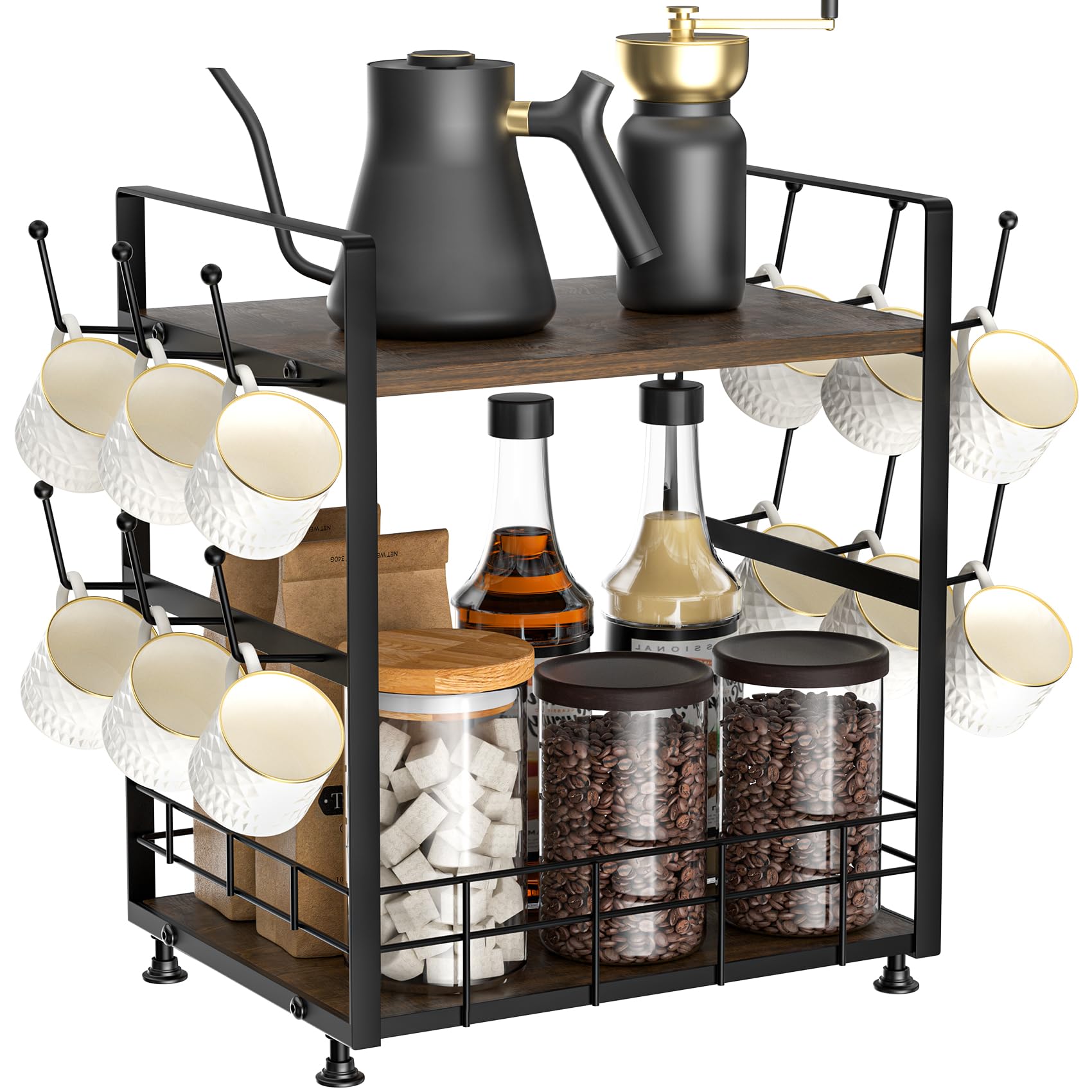 Samhe Wood Coffee Bar Organizer With Drawer - 5 Compartments For Cups, Pods, Syrups & Coffee Station Accessories - View #10