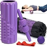 Zmarthumb 5 in 1 Foam Roller Set, High Density Fitness Exercise Foam Roller for Deep Tissue Muscle Massage, Massage Roller, Massage Ball, Resistance Band, for Whole Body(Purple)