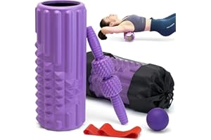 Zmarthumb 5 in 1 Foam Roller Set, Trigger Point Back Roller, Muscle Roller Stick, Massage Ball, Massage Roller, Resistance Band for Deep Tissue Massage Fitness Exercise Yoga Pilates(Purple)