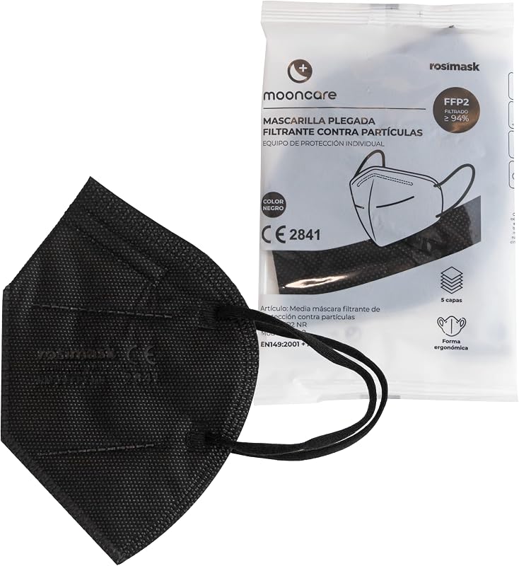 Mascarillas FFP2 Certificada/Homologada CE, Pack 100/50 Unidades, Talla para Adulto, 5 Capas, Eficacia Filtración > 94% (Negro) — foto 3 de 7
