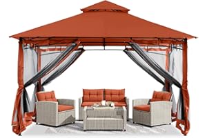ABCCANOPY Gazebos for Patios 10x12 - Outdoor Steel Frame Gazebo with Mosquito Netting for Lawn Backyard Garden Deck (Rust Red)