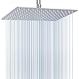 Voolan Extra Large Rain Shower Head - High Flow Square Rainfall Showerhead - Waterfall Full Body Coverage - Universal Ceiling or Wall Mount (16 * 12 Inch Rectangle, Chrome)