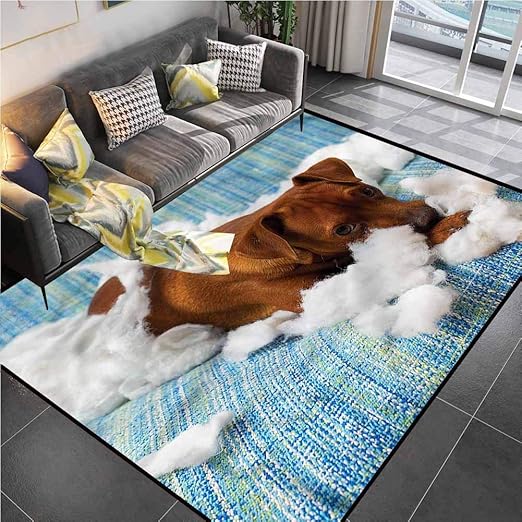 Area Rugs Print Large Carpet Dog Lover, Naughty Playful