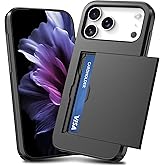 TOPAUX for iPhone 17 Pro Max Wallet Case Slim Credit Card Holder Slot Slide Cover Back Pocket Compartment 2 Layer Shock Absorption TPU Bumper Anti-Scratch Protective Shell for iPhone 17 Pro Max Black