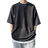 OYOANGLE Men's Half Sleeve Drop Shoulder Crew Neck Oversized Streetwear T Shirt Tee Tops