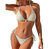 ZAFUL Women's Triangle Bikini Halter String Bikini Set Sexy Lace Cheeky Two Piece Swimsuit Bathing Suits
