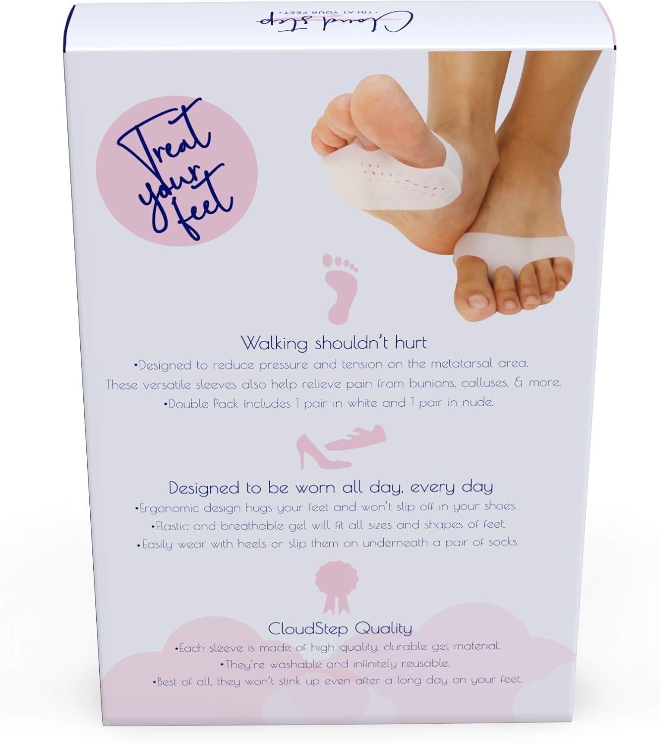 CloudStep Metatarsal Pads for Women and Men, Foot Pads for Ball of Feet - 2 Pairs (4 Pieces) Reusable Gel Cushions for Runners, High Heels, Dancers, Morton's Neuroma, Sesamoiditis, Bunions, Foot Pain: Health & Personal Care