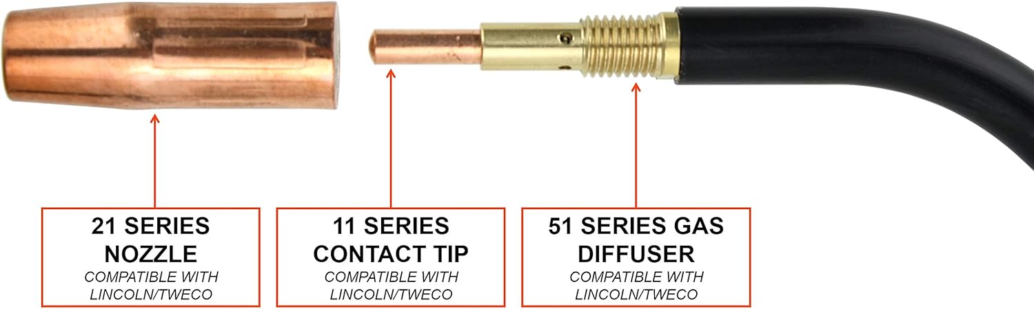 150 Amp MIG Gun Torch with Euro Connector - 12 Feet Cable - Consumables Compatible with Tweco - - 