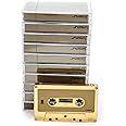 Fydelity 10-Piece Blank Cassette Tape Storage Set – Features 60 Minutes Clear Tape Cassette Storage for Recording Blank Audio - Gold Chrome Cassette Holder – Idea for Music Lovers Collectors