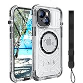 Evcing for iPhone 15 Waterproof Case Compatible with MagSafe, Translucent Slim IP68 Underwater Built-in Screen Protector, 12FT Military Grade, 360 Full Body Protective Cover 6.1 inch (Black)