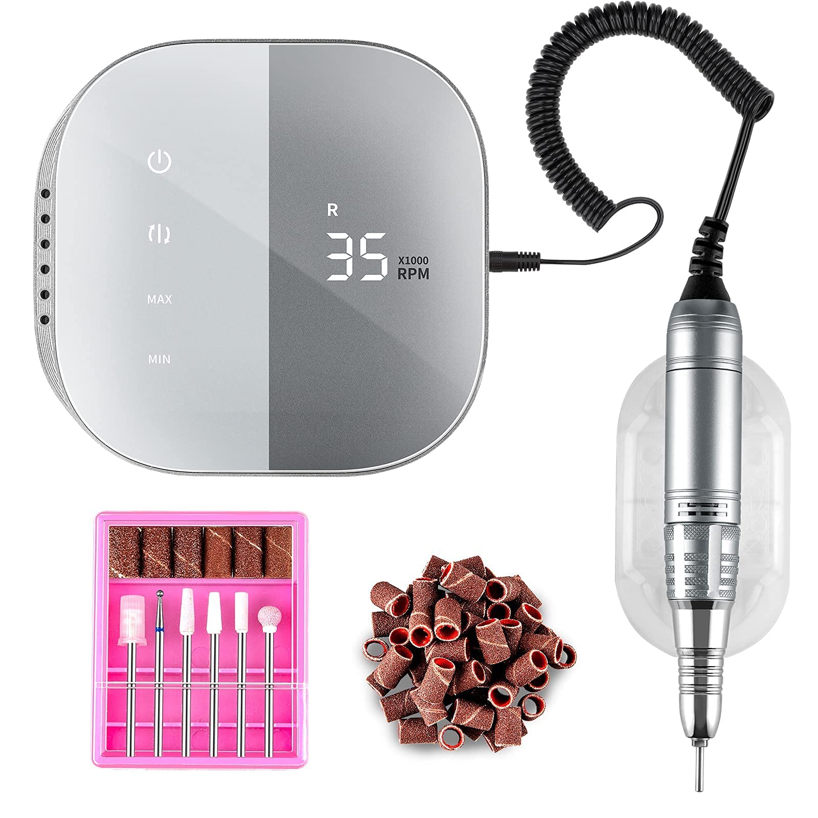 Photo 1 of Madenia Professional Nail Drill Machine for Acrylic Nails, 35000RPM Compact Cute Electric Nail Drills with Touch Screen Efile Nail Drill E File Kit for Salon Home Manicure Pedicure Use, Gray