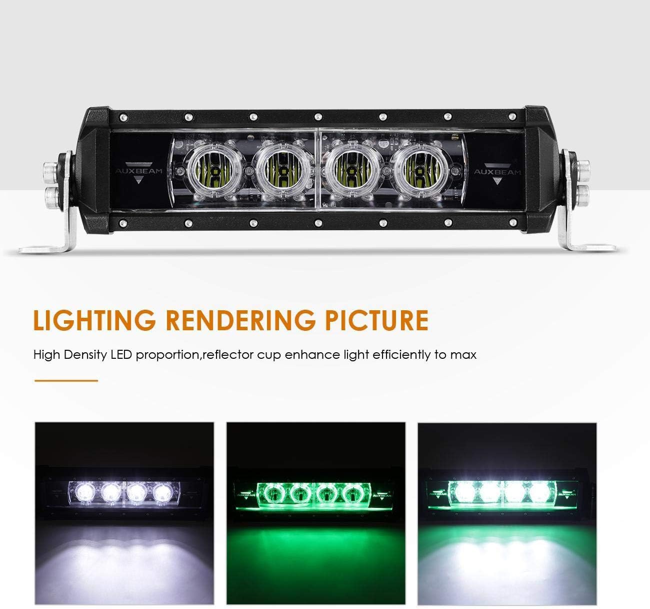 Auxbeam LED Light Bar 11 Single Row Light Bar Green Flood Beam LED Driving Fog Lights for Off