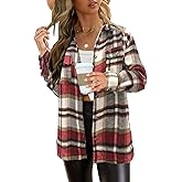 Vankovishion Women's Plaid Shacket Jacket Long Sleeve Button Down Shirt Outfits for Women