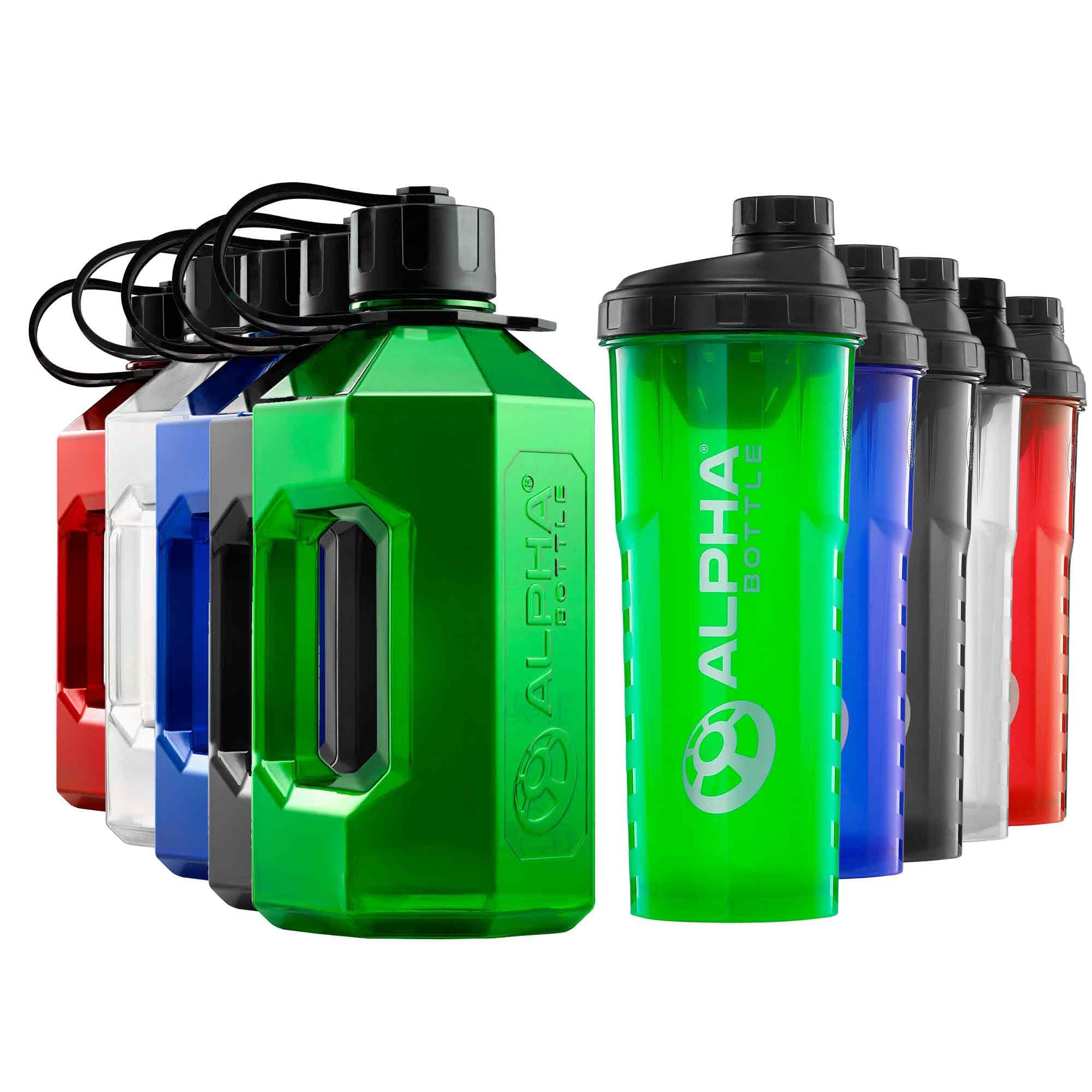 Alpha Designs 2 Pack Water Bottle (2.4L) & Protein Shaker Bottle (1L) Bundle - Gym Gifts for Men & Women - Green โ image 1