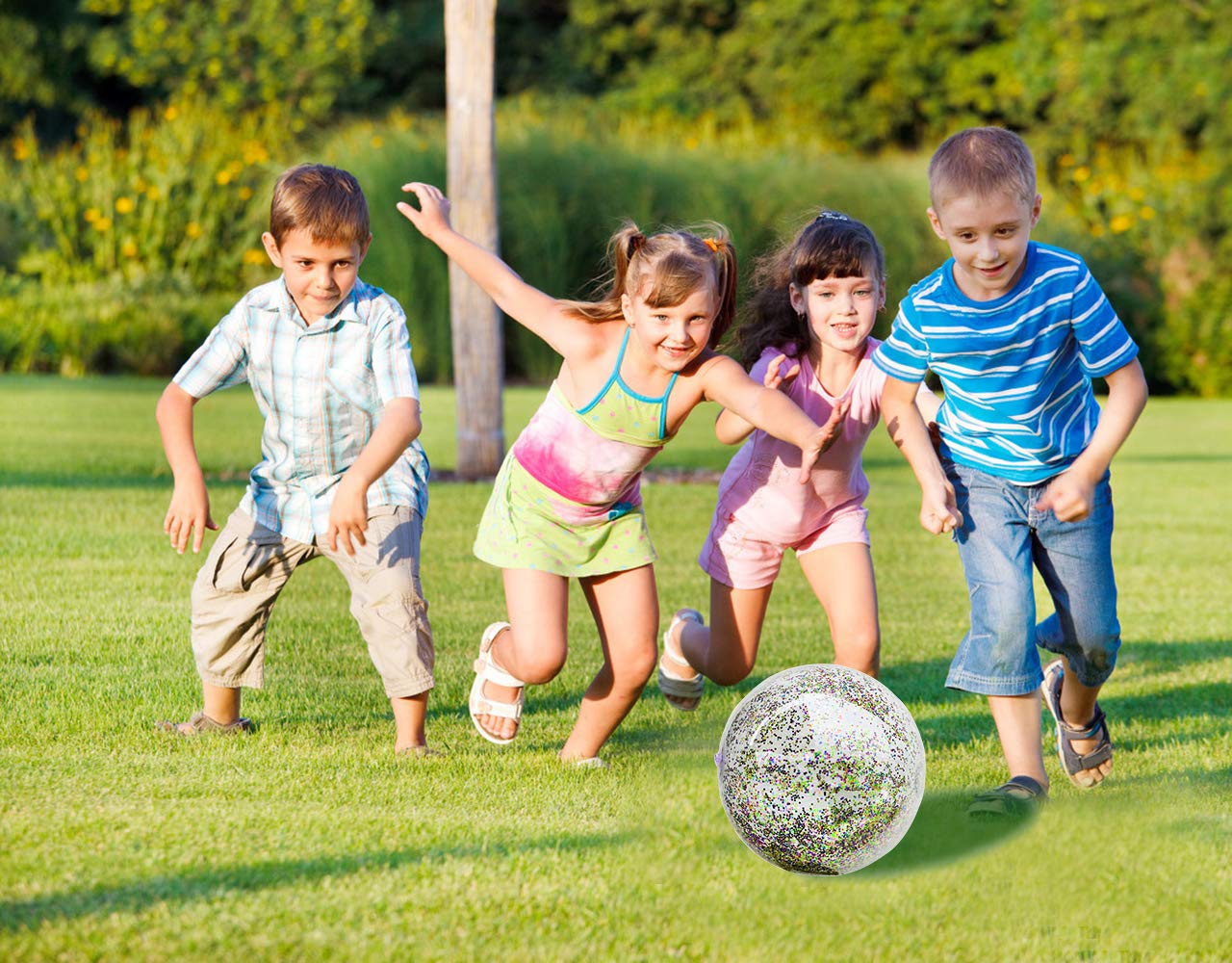 TURNMEON 5 Pack Sequins Beach Ball Jumbo Pool Toys Balls 16 Inch 24 Inch Giant Confetti Glitters Inflatable Clear Beach Ball Swimming Pool Water Beach Toys Outdoor Summer Party Favors for Kids Adults