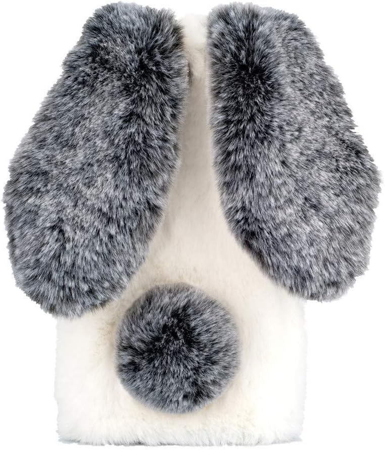 King phone Plush Rabbit Cover for iPhone XR Fluffy Rabbit Case Fashion Cute Case Bunny Ears Cover Super Soft Warm Furry Rabbit Shockproof Back Shell, White&Black
