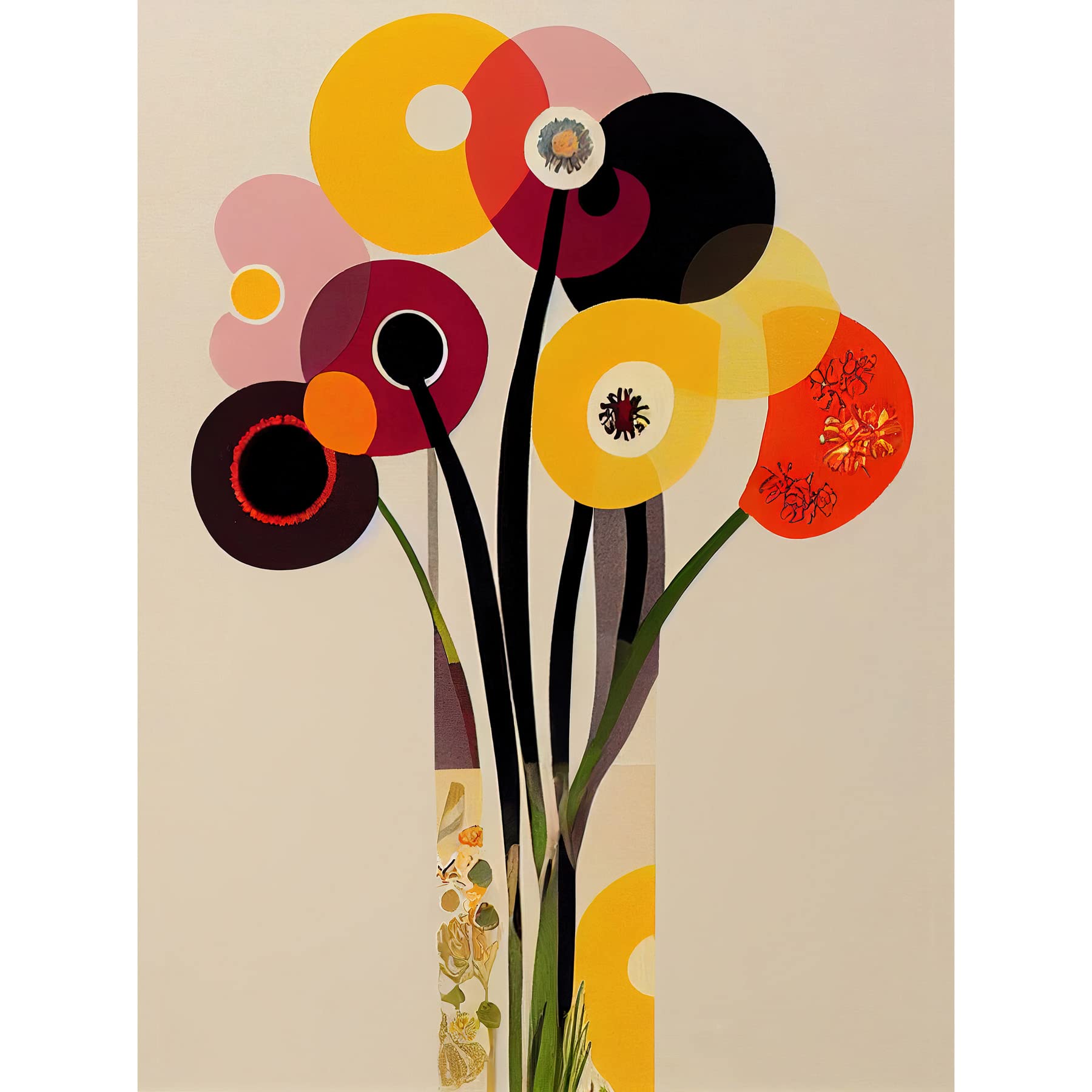 Wee Blue Coo Abstract Retro Spring Summer Flowers Floral Yellow Burgundy Orange Bouquet Vase Unframed Wall Art Print Poster Home Decor Premium