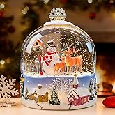 Snowman Christmas Snow Globe Lantern - Musical Snow Globes That Light Up with Cardinal Reindeer and Pine Trees, LED Glitter Water Spinning Decoration Gift Music Box