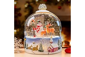 SUNFACE Snowman Christmas Snow Globe Lantern - Musical Snow Globes That Light Up with Cardinal Reindeer Rabbit and Pine Trees, LED Glitter Water Spinning Decoration Gift Music Box