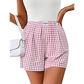Lomon Womens Boxer Shorts Casual Summer Pajama Lounge Sleep Pj Gingham Plaid Shorts Y2K Beach Bottoms